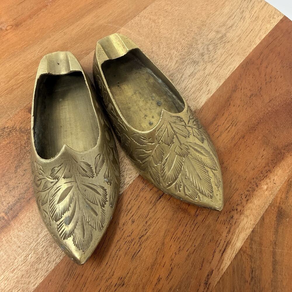 Brass Tone Shoe Design Ashtrays - Trinket Size Vintage